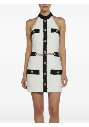 Balmain Pre-Owned tweed halter-neck mini dress - White