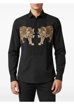 Dolce & Gabbana Pre-Owned leopard-appliqué tuxedo shirt - Black