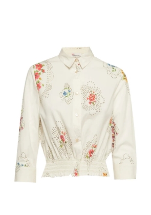 Red Valentino Vintage floral-print smocked shirt - White