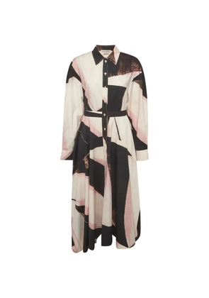 Alexander McQueen Pre-Owned abstract-print shirt midi dress - Neutrals