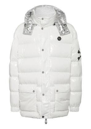 Philipp Plein Skull&Bones quilted padded coat - White