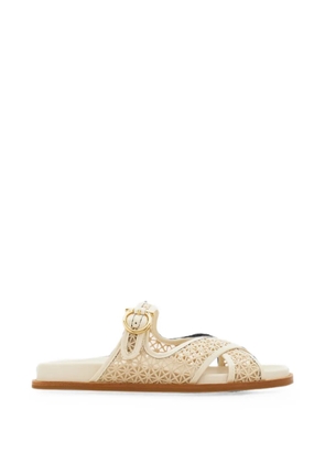 Ferragamo Gancini buckle crossover slides - Neutrals