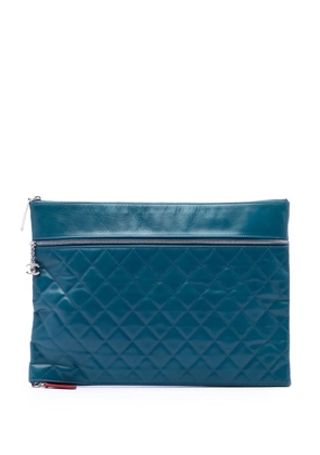 CHANEL Pre-Owned 2013-2014 CC Quilted Lambskin Multi Zip clutch bag - Blue