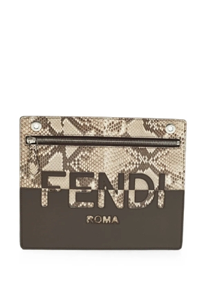 Fendi Pre-Owned 2021 Logo python-effect clutch bag - Neutrals