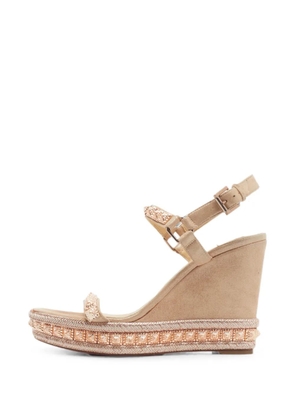 Christian Louboutin Pre-Owned Pyraclou suede wedge sandals - Neutrals