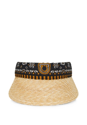 Ferragamo Arabesque-print straw visor - Neutrals