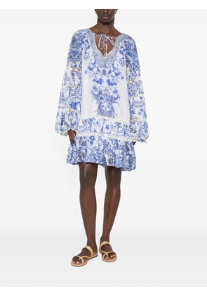 Camilla crystal-embellished floral-print mini dress - White