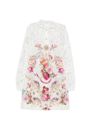 Camilla lace-panelled floral-print mini dress - White