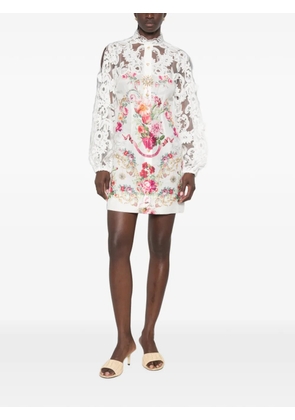 Camilla lace-panelled floral-print mini dress - White