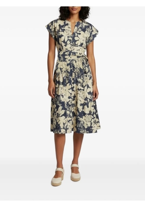 Carolina Herrera Vintage floral-print belted midi dress - Blue