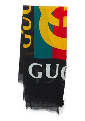 Gucci Pre-Owned logo-print frayed scarf - Black