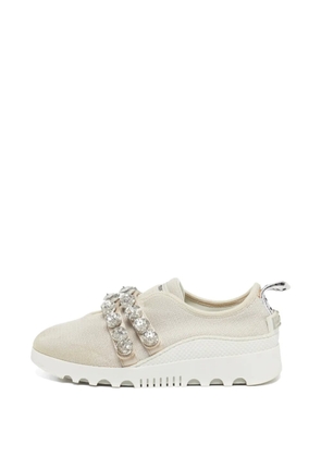 Miu Miu Pre-Owned crystal-embellished slip-on sneakers - Neutrals