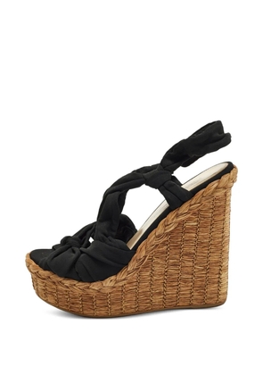 Prada Pre-Owned knot-detail raffia wedge sandals - Black