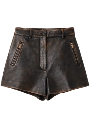 Miu Miu distressed leather mini shorts - Brown
