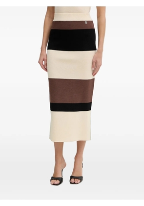 FRACOMINA striped logo-plaque midi skirt - Neutrals