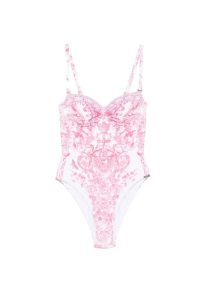 Camilla crystal-embellished floral-print swimsuit - White