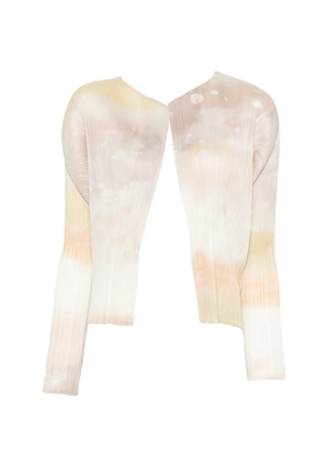 Pleats Please Issey Miyake plissé-effect abstract-print cardigan - Green