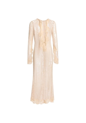 Elie Saab sequin-embellished lace-trim midi dress - Neutrals