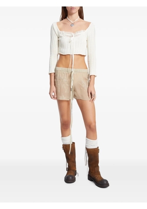 Ann Demeulemeester Nisa embroidered silk-voile shorts - Neutrals