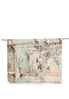 Pierre-Louis Mascia graphic-print frayed scarf - Neutrals