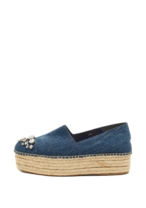 Miu Miu Pre-Owned crystal-embellished platform espadrilles - Blue