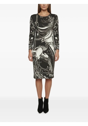 Roberto Cavalli Vintage graphic-print long-sleeve midi dress - Black