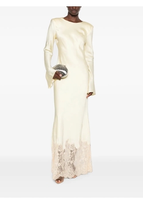 Self-Portrait lace-trim long-sleeve maxi dress - Yellow