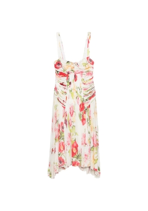 Roberto Cavalli Vintage 2000s floral-print ruched midi dress - White