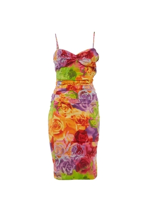 Versace Pre-Owned floral-print ruched dress - Orange