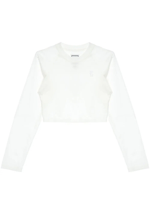 Wooyoungmi logo-embroidered cropped T-shirt - White