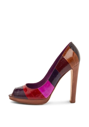 Sergio Rossi striped leather peep-toe pumps - Brown