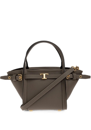 Tod's mini T Signature Shopping buckled pebbled-leather tote bag - Grey