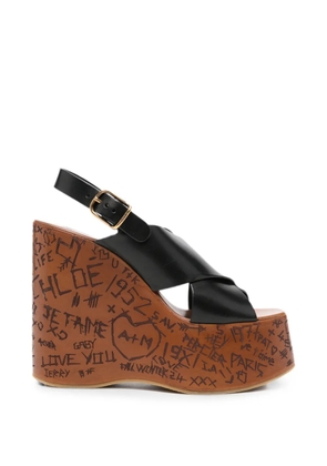 Chloé scribble-print wedge sandals - Black