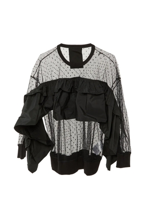 Red Valentino Vintage pointelle tulle ruffled top - Black
