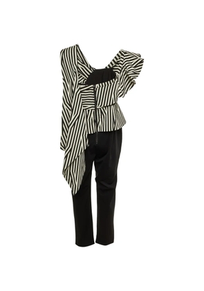 Self-Portrait asymmetrical striped jumpsuit - Black