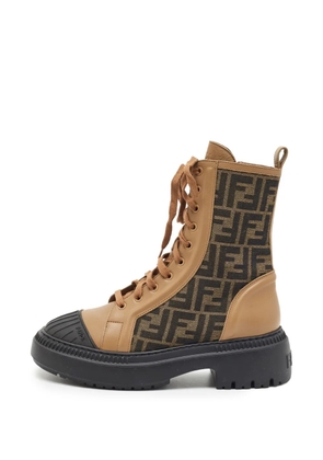 Fendi Pre-Owned FF monogram combat boots - Brown