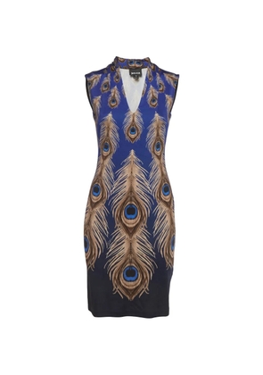 Just Cavalli Vintage feather-print sleeveless midi dress - Blue