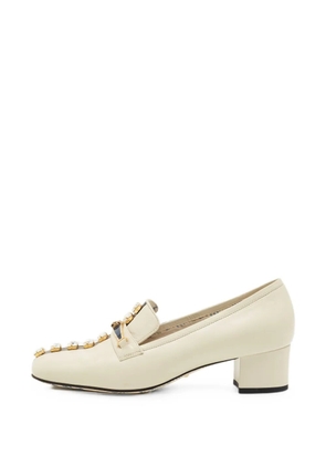 Gucci Pre-Owned crystal-embellished block-heel loafer pumps - White