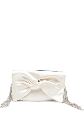 Anya Hindmarch bow-detail crystal-fringe clutch bag - Neutrals