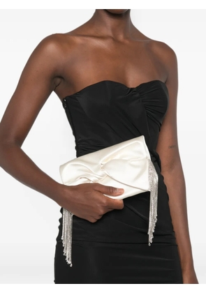 Anya Hindmarch bow-detail crystal-fringe clutch bag - Neutrals