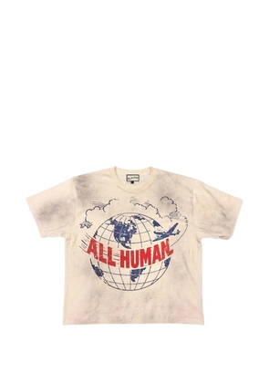 ALL HUMAN graphic-print washed T-shirt - Neutrals