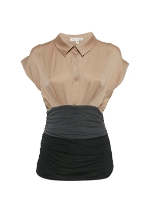 Paule Ka ruched satin-panel top - Neutrals