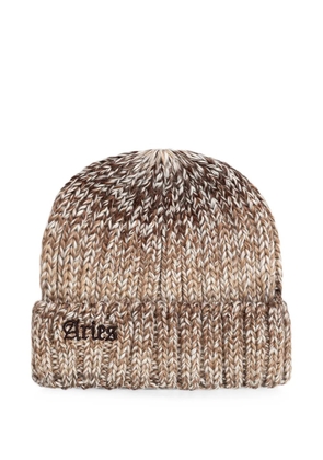 Aries logo-embroidered ribbed-knit beanie hat - Brown