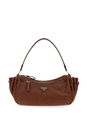 Prada small logo-plaque gathered tote bag - Brown