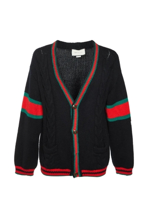 Gucci Pre-Owned Web-stripe cable knit cardigan - Black