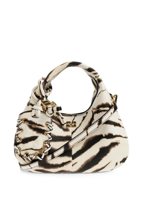 GANNI tiger-print knotted tote bag - Neutrals