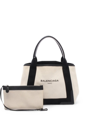 Balenciaga Pre-Owned 2000s Navy Cabas leather-trim tote bag - White