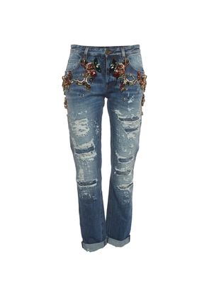 Dolce & Gabbana Pre-Owned distressed crystal-embellished jeans - Blue