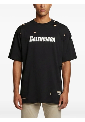 Balenciaga Pre-Owned distressed logo-print T-shirt - Black