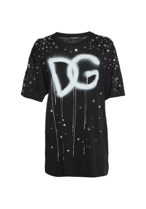 Dolce & Gabbana Pre-Owned spray-paint-print embellished T-shirt - Black